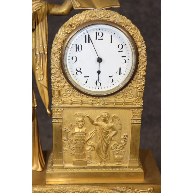 Fine French Empire Style Figural Maiden Solid Bronze Mantel Clock 1900s Era For Sale - Image 14 of 15