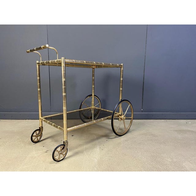 Metal Brass Faux Bamboo Bar Cart with Glass by Orsenigo, Italy, 1970s For Sale - Image 7 of 11