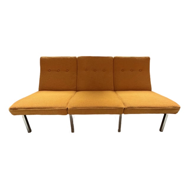 1960s Florence Knoll Style Mid Century Modern 3-Seat Orange Sofa. MCM For Sale