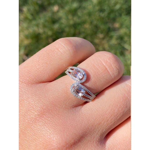 Silver The Fenella: Ladies Morganite and Diamond Crossover Ring in 14K For Sale - Image 8 of 9