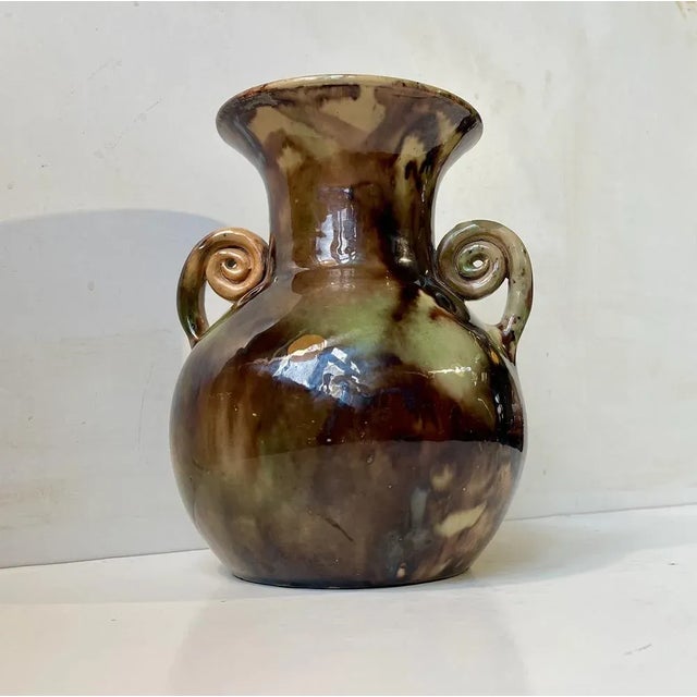 Brown Art Deco Camouflage Glaze Ceramic Vase by Michael Andersen & Son., 1920s For Sale - Image 8 of 8