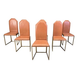 Vintage Brass Dining Chairs from Belgo Chrom, 1970s, Set of 6 For Sale