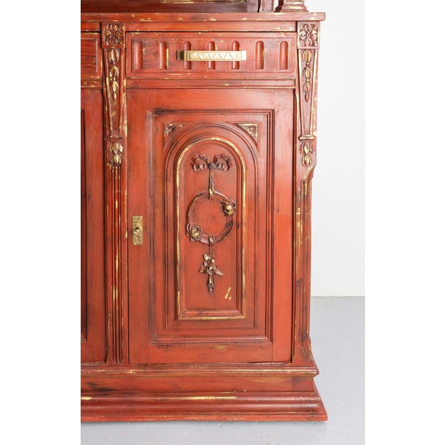 French Patinated Walnut 2-Body Buffet in Red and Gold, 1920 For Sale - Image 11 of 18