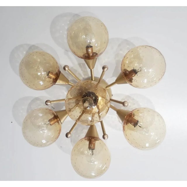 Italian Daisy Satin Brass Amber Bubbles Globe Flush Mount by Fabio Ltd For Sale - Image 3 of 4