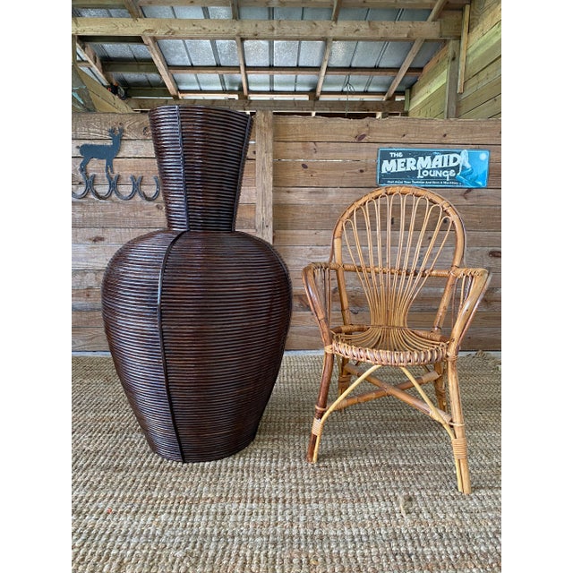 Vintage Coastal Palecek Pencil Reed Rattan Vase For Sale - Image 12 of 13