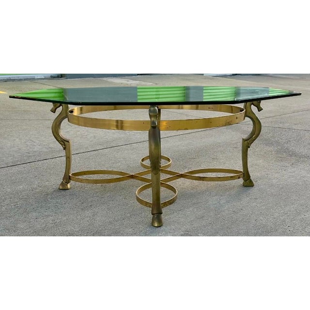 Metal Maison Jansen Attributed Vintage Brass Horse Head Octagonal Coffee Table, Made in Italy For Sale - Image 7 of 18