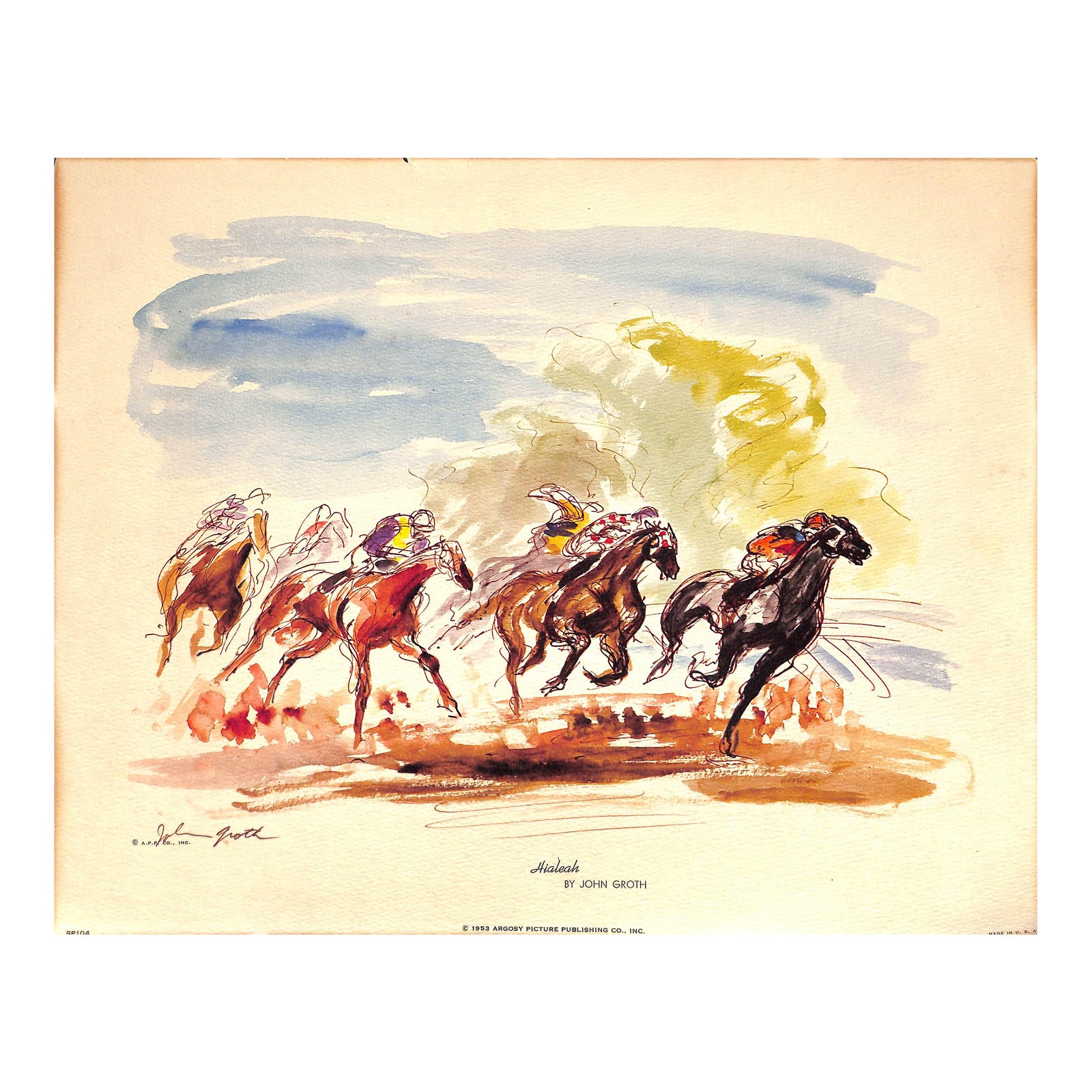 Hialeah Racetrack 1953 by John Groth Reproduction Print | Chairish