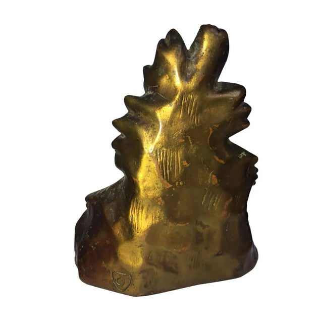 19th Century North American Indian Bronze Chiefs Signed Bookends - a Pair For Sale - Image 4 of 8