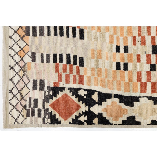 Charcoal Modern Handmade Moroccan Style Wool Rug - Earthy Terracotta & Charcoal Geometric For Sale - Image 8 of 12