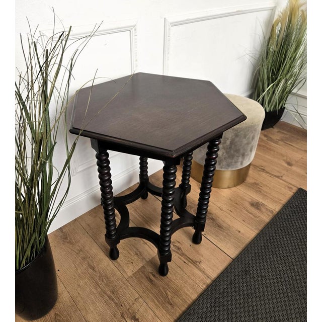 Wood Antique Italian Hexagonal Side Table in Black Walnut, 1890s For Sale - Image 7 of 9