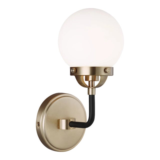 Ian Fowler By Visual Comfort Studio Cafe 1-Light Bath Vanity Sconce in Satin Brass For Sale