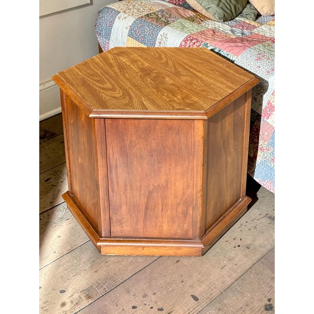 Vintage Octagonal Wood End Tables Pair-Colonial-Traditional-Storage-Night Stands For Sale - Image 6 of 11