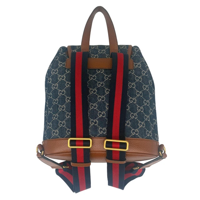Gucci Denim Gg Supreme Canvas and Brown Leather Backpack, Spring/Summer 2022. For Sale - Image 6 of 11