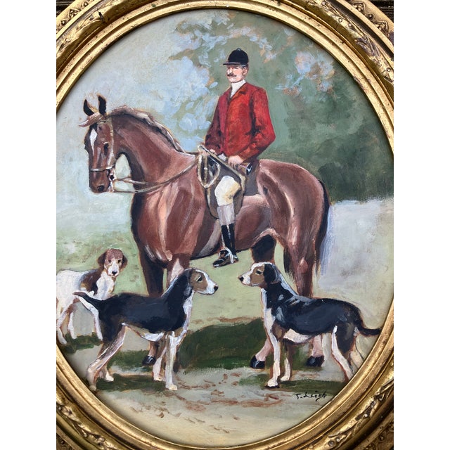 Original oval painting on Masonite approximately 11 x 12.5 Overall size with distressed & chipped 19th century gilt wood...