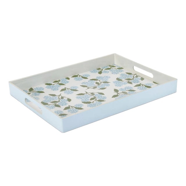Blue Hydrangea Floral Tray 15.5"L For Sale