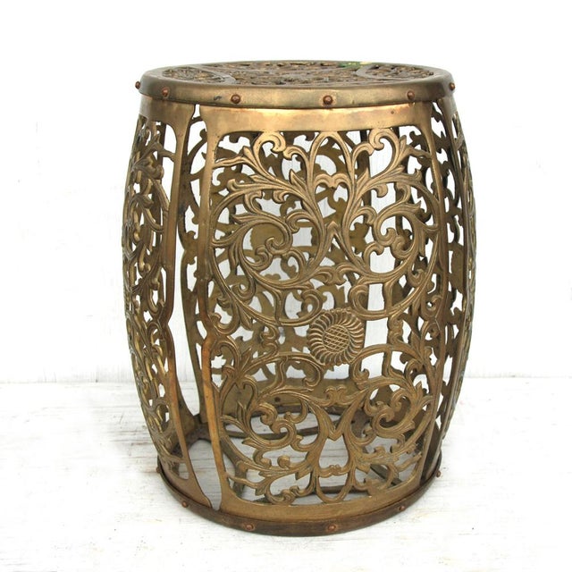 Metal Vintage Brass Fretwork Stool For Sale - Image 7 of 7