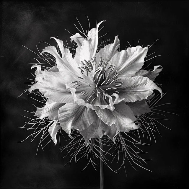 Contemporary 20" X 20" 'Love-in-a-Mist Flower' - Black and White Floral Photography Print For Sale - Image 3 of 4