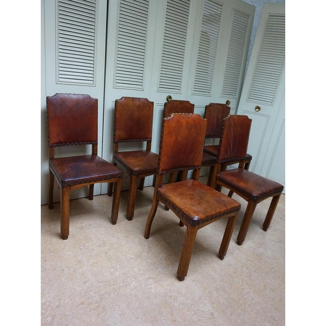 Antique Dutch Art Deco Leather Dining Chairs, 1920s, Set of 6 For Sale - Image 10 of 18