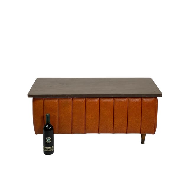 Mid-Century Modern 1950s Mid-Century Vinyl Upholstered Storage Bench With Lift-Top For Sale - Image 3 of 11