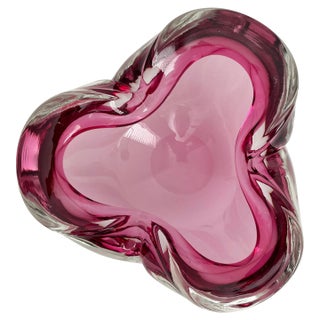 1960s Murano Style Pink Glass Ashtray Catchall Art Glass Bowl For Sale