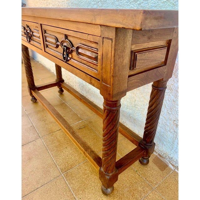 1930s 1930s Carved Walnut Console Table With Solomonic Legs and Two Drawers For Sale - Image 5 of 10