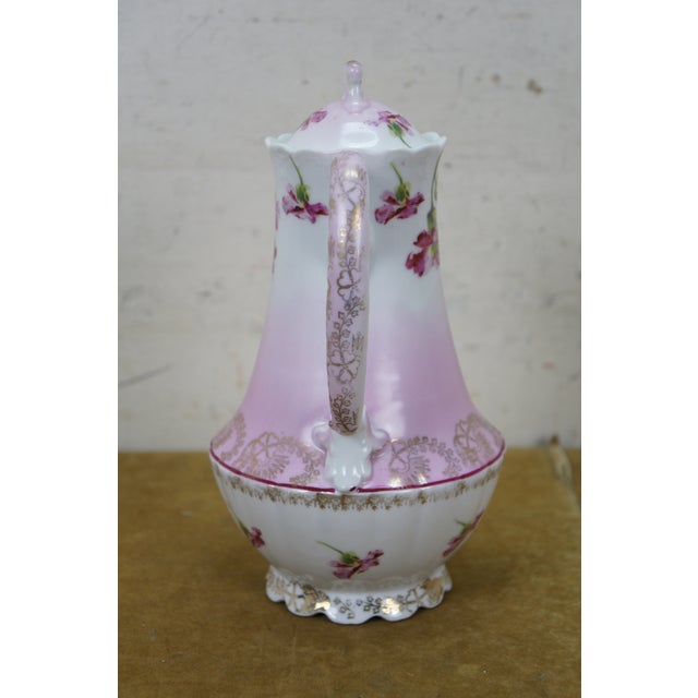 Antique Imperial Austria Pink Floral Chocolate Pot Teapot Tea Coffee Pitcher 9" For Sale - Image 12 of 16