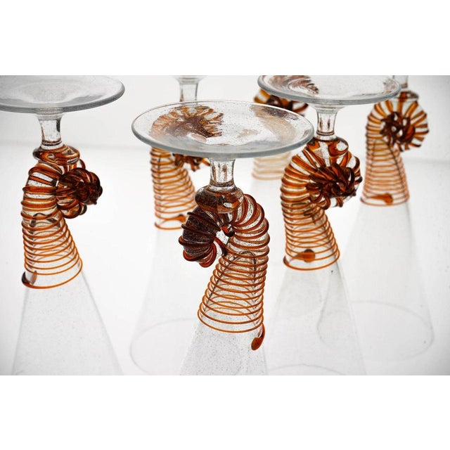 Amber Murano Glass and Pulegoso Nautilus Flutes from Cenedese, 1950s, Set of 6 For Sale - Image 18 of 18