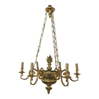Six-Light Vintage Style Brass Chandelier For Sale