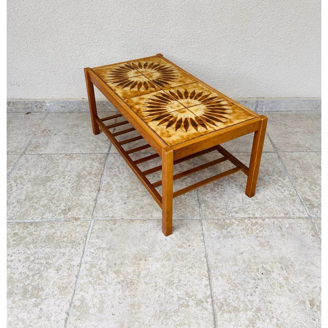 Vintage Teak and Ceramic Coffee Table with Sun Motif, 1960 For Sale - Image 12 of 13
