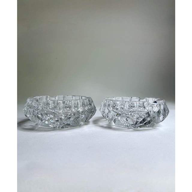 Vintage Pair of Bohemian Clear Cut Lead Crystal Ashtrays For Sale - Image 4 of 16