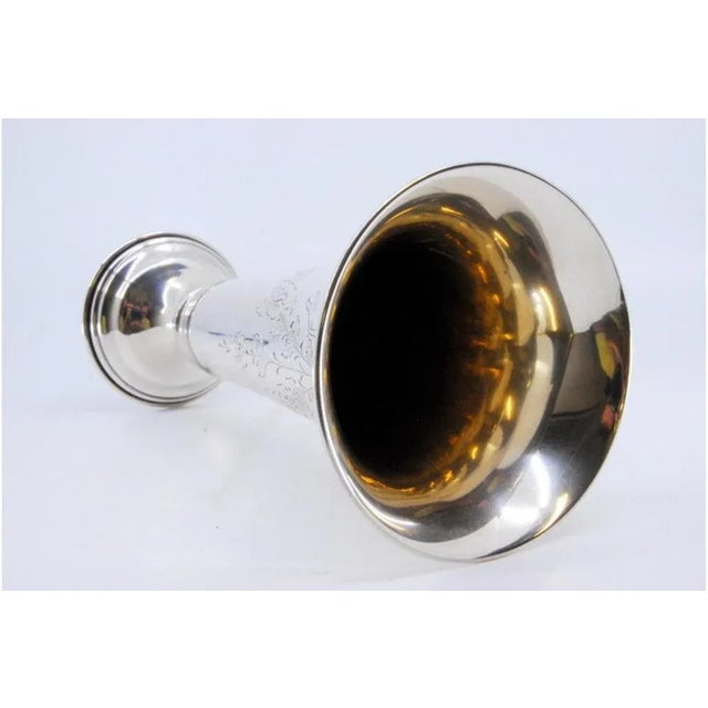 Silver Vase with Floral Engravings and Circular Beaded Base For Sale - Image 4 of 9