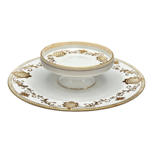 Vintage Nippon Hand Painted Porcelain Tiered Tidbit Tray With Gold Filigree and Lattice Design