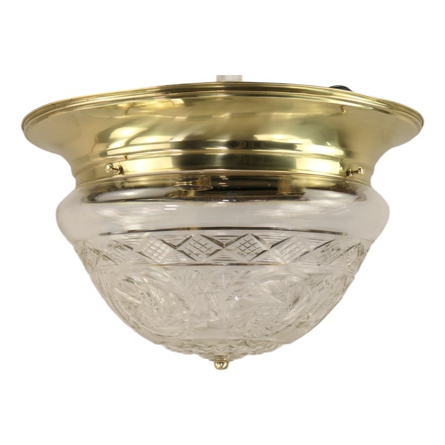 Large Art Deco Brass Ceiling Lamp with Hand-Cut Lead Crystal Shade, Austria, 1920s For Sale