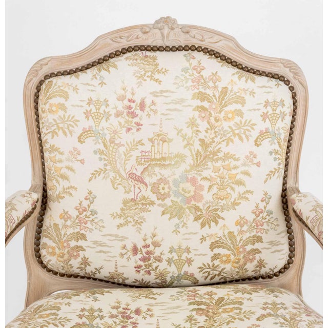 Chinoiserie Louis XV Style Upholstered Fauteuil For Sale - Image 3 of 6