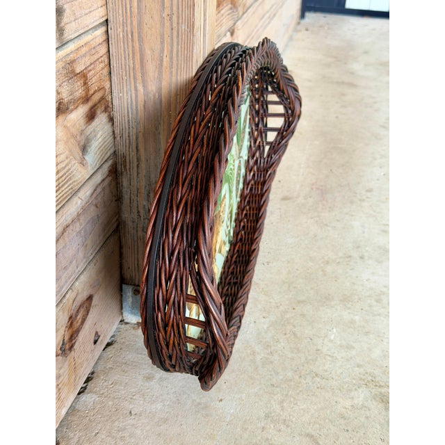 Vintage Hand Painted & Decoupaged Rattan Leopard Oval Serving Tray For Sale - Image 9 of 11