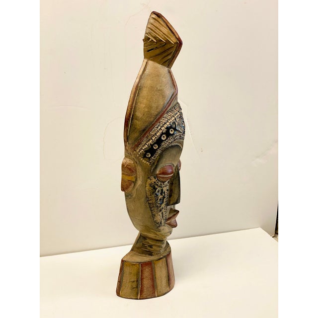 Tan Symbolic Sese Wood African Tribal Mask (Ghana) For Sale - Image 8 of 10