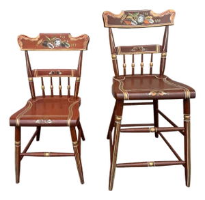 Vintage Amish Hand-Painted Folk Art Wooden Chairs – Set of 2, Country Style