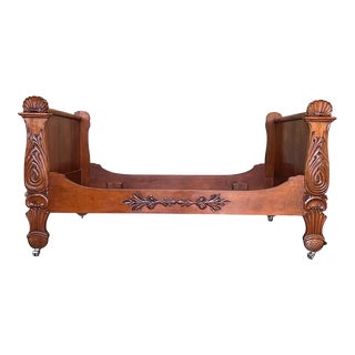1840s Single Carved Louis-Philippe in Mahogany Boat Bed For Sale
