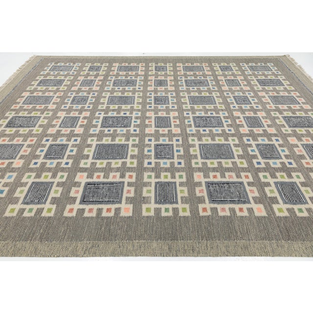 2010s Contemporary Swedish Geometric Wool Flatweave Rug Architectural Nordic Design For Sale - Image 5 of 11