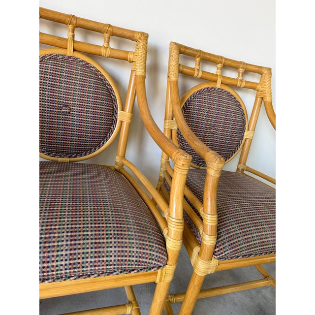 Vintage McGuire Style Bamboo & Leather Wrap Dining Arm Chairs – Set of 4 For Sale - Image 9 of 18