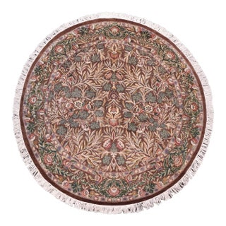 Boho Chic 1990's Floral Pak-Persian Brown/Beige Wool Round Rug - 6'2'' X 6'6'' For Sale