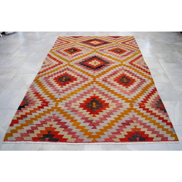 Turkish Hand Made Barak Kilim Area Rug Diamond Design - 5′10″ × 9′6″ For Sale - Image 14 of 14