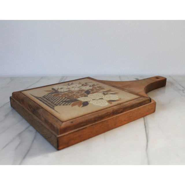 Vintage Wood & Tile Cutting Board Trivet For Sale - Image 4 of 6