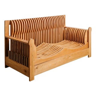 Acqua e Terra 2-Seater Sofa in Pine by Mario Ceroli for Poltranova, 1970s For Sale