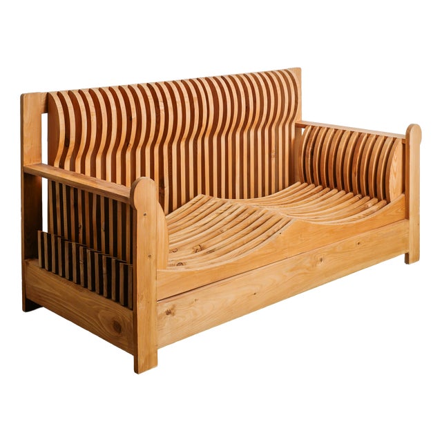 Acqua e Terra 2-Seater Sofa in Pine by Mario Ceroli for Poltranova, 1970s For Sale