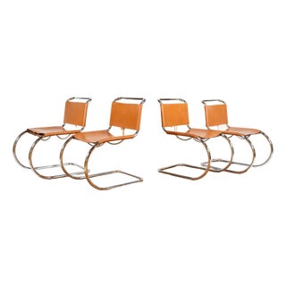 1970s Mies Van Der Rohe Attr. 'Mr10'. Cognac Leather Chairs - Set of 4 For Sale