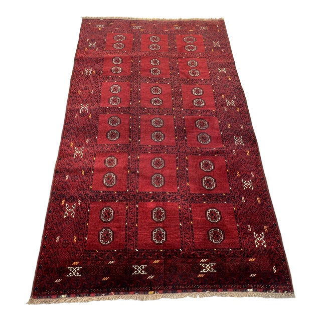 Vintage Afghan Turkmen Ashik Star Gul Garden Compartment Tribal Rug - 9'10" X 6'2" For Sale