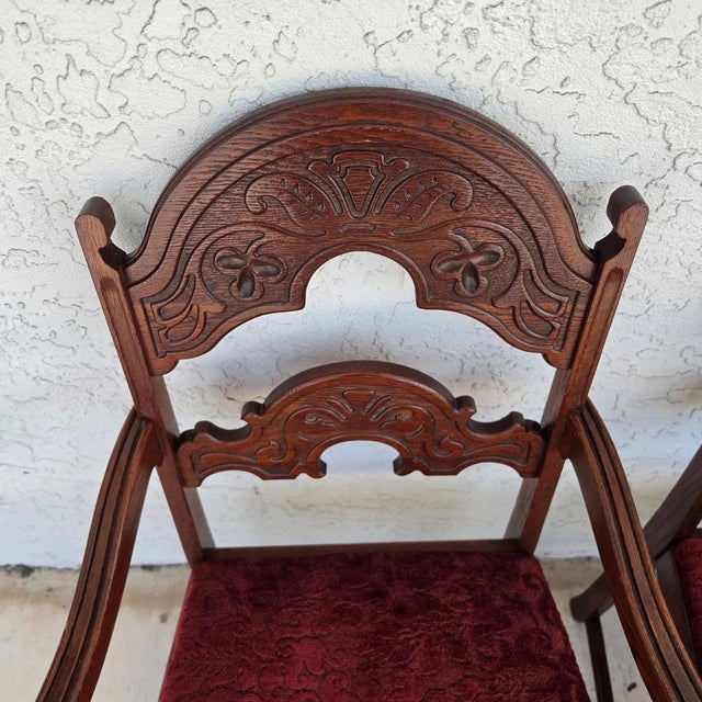 Antique English Oak Tudor Jacobean Dining Chairs 1930's Set of 4 For Sale - Image 11 of 18