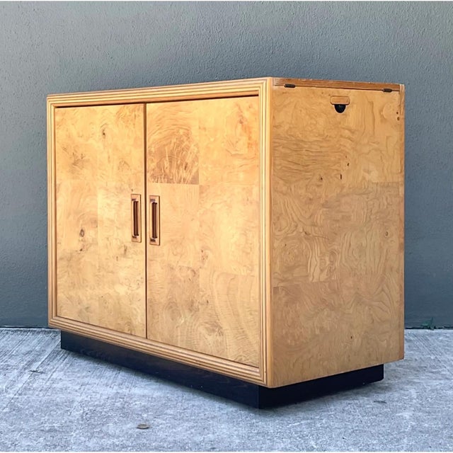 Vintage Henredon Modernist Two Door Burl Wood Server For Sale - Image 12 of 12