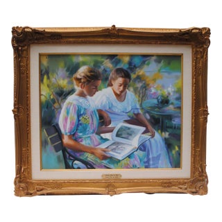 Liliane Silva Le Fur Oil Painting "Jeunes Fille Au Jardin" For Sale